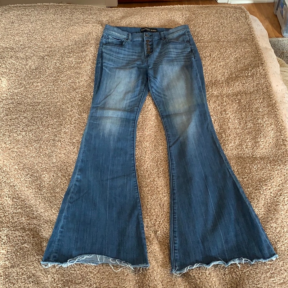 High rise button fly bell flare jeans